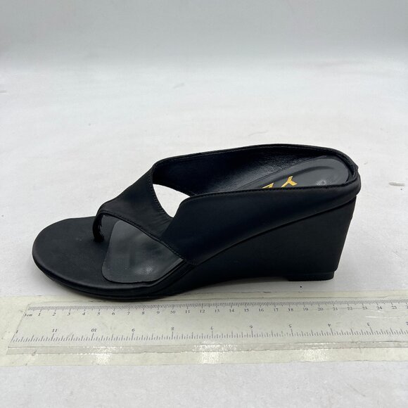 YDN Black Comfy Open Toe Flip Flops High Wedge Heels Thong Sandals Dressy Shoes - Picture 1 of 7